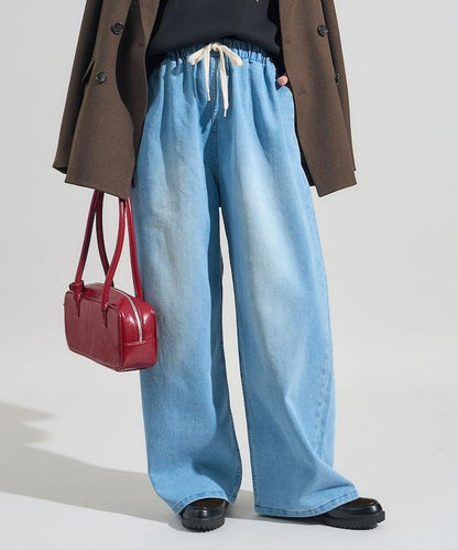 ＜有小個子尺碼＞加絨水洗牛仔休閒褲