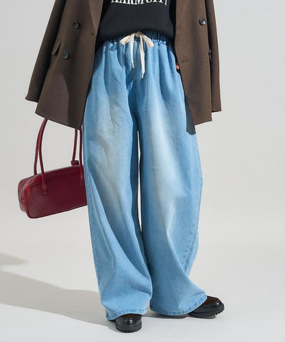 ＜有小個子尺碼＞加絨水洗牛仔休閒褲