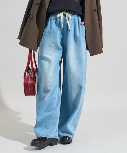 ＜有小個子尺碼＞加絨水洗牛仔休閒褲