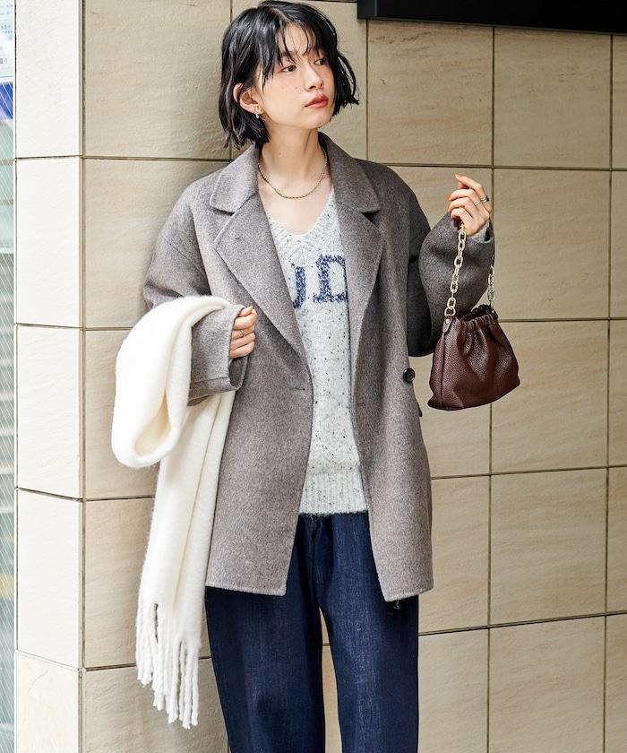 羊毛混紡雙面短外套