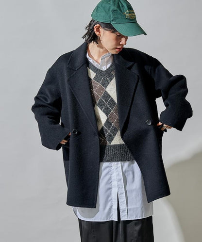 羊毛混紡雙面短外套