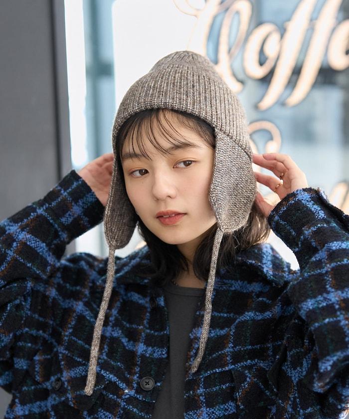 混紡紗線帶耳朵針織帽