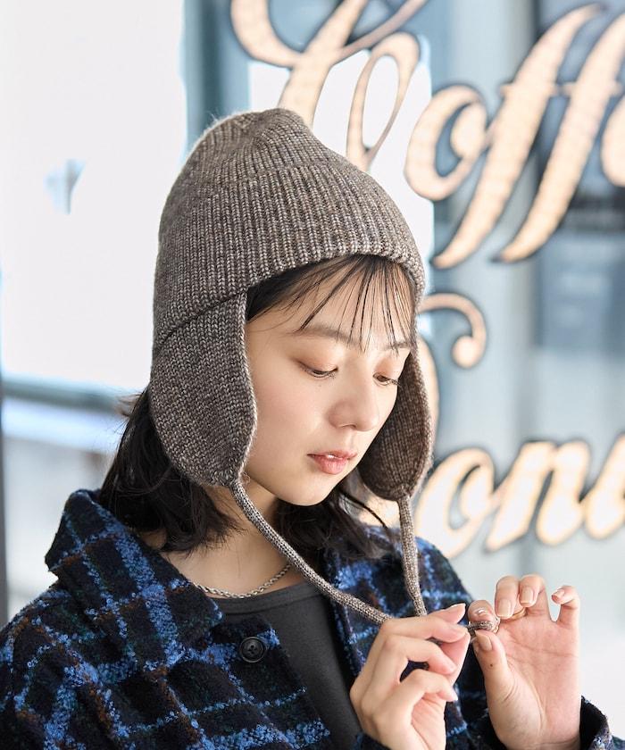 混紡紗線帶耳朵針織帽