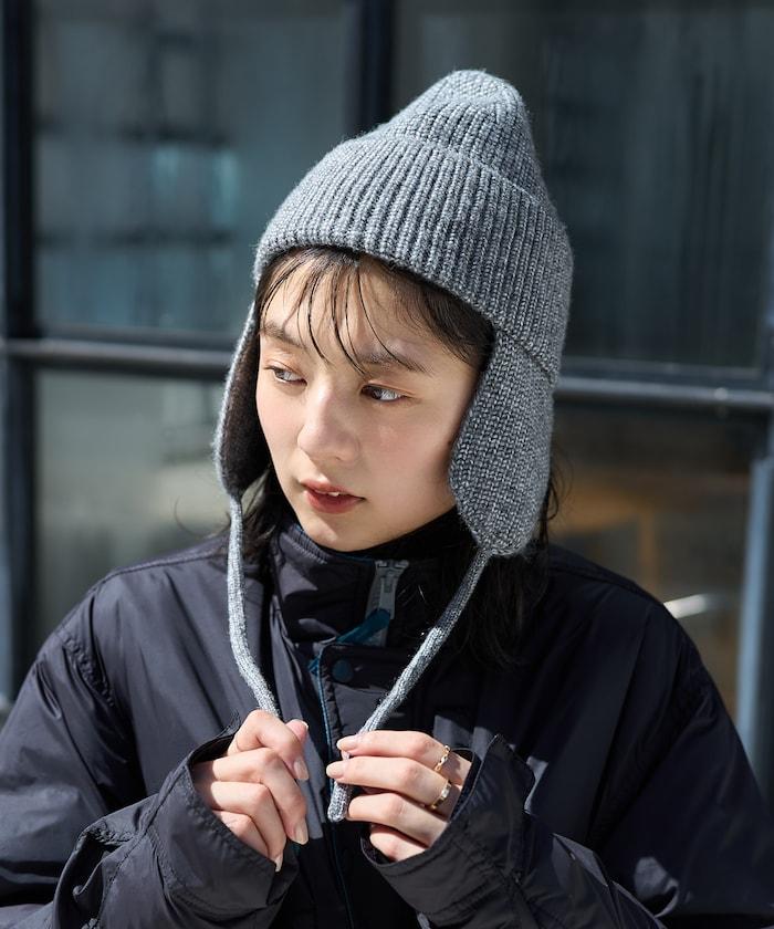 混紡紗線帶耳朵針織帽