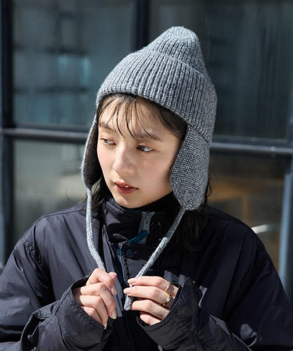 混紡紗線帶耳朵針織帽