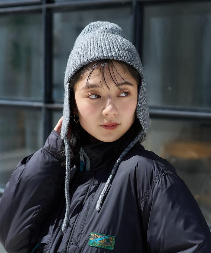 混紡紗線帶耳朵針織帽