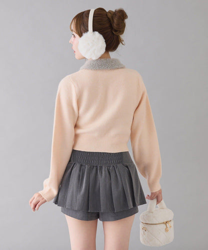 拼色毛邊領針織衫