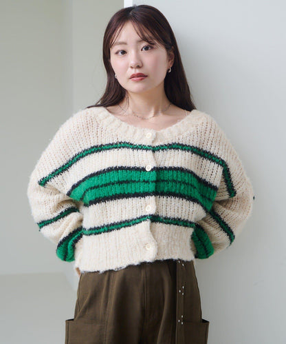 【Kastane】條紋仿馬海毛針織衫