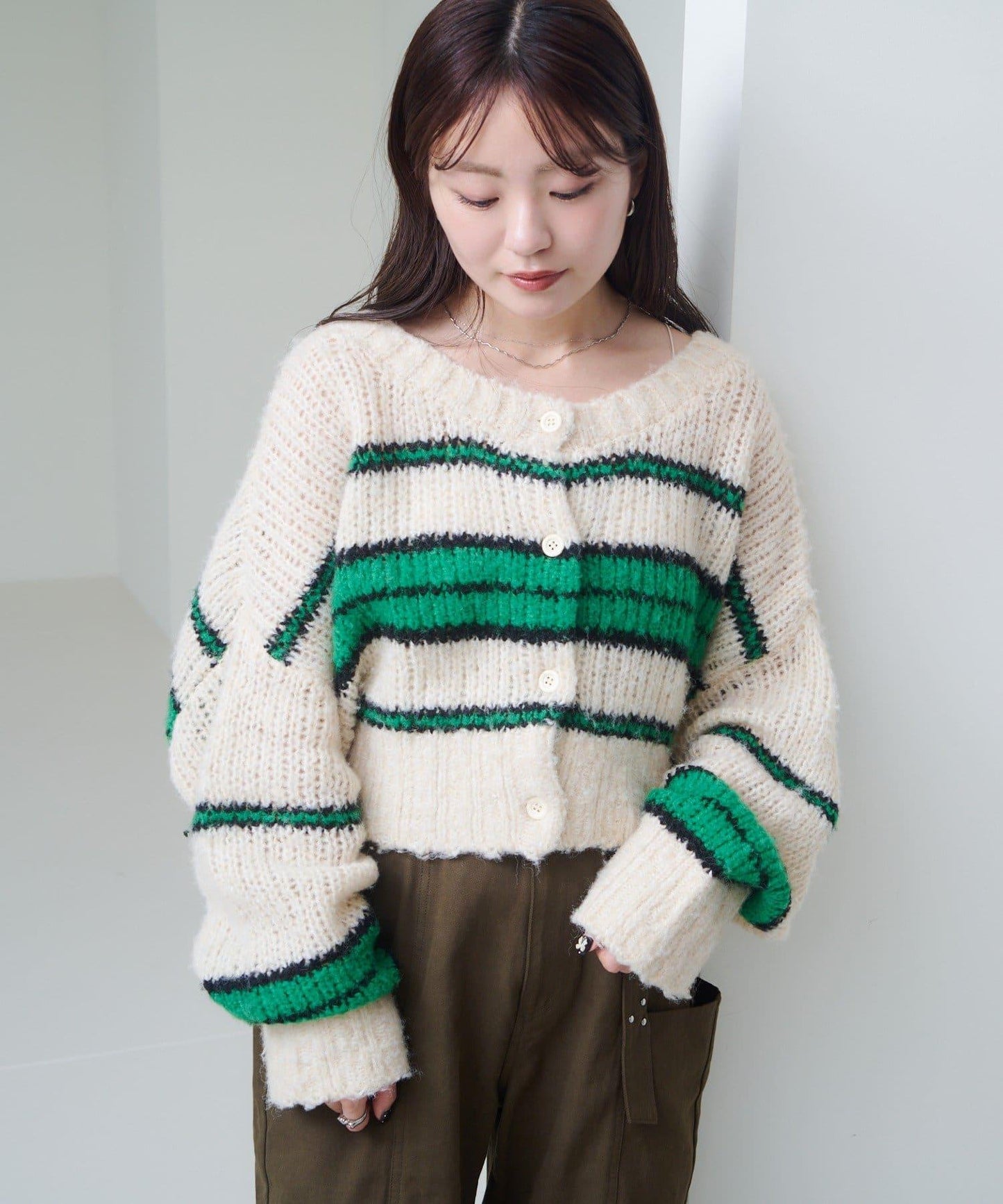 【Kastane】條紋仿馬海毛針織衫