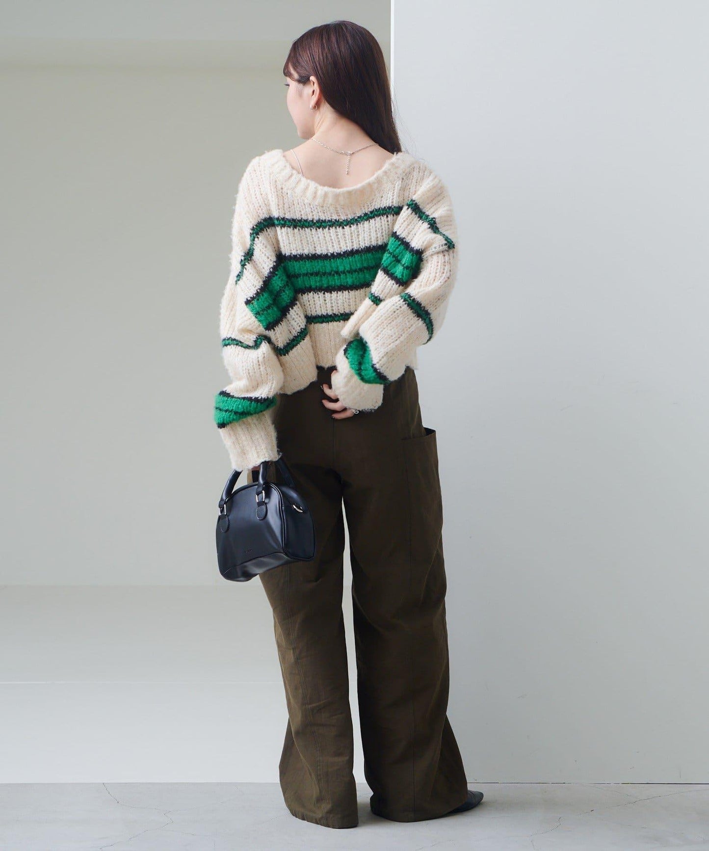 【Kastane】條紋仿馬海毛針織衫