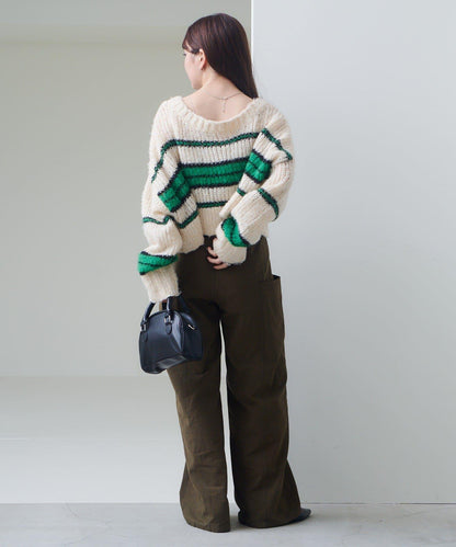 【Kastane】條紋仿馬海毛針織衫