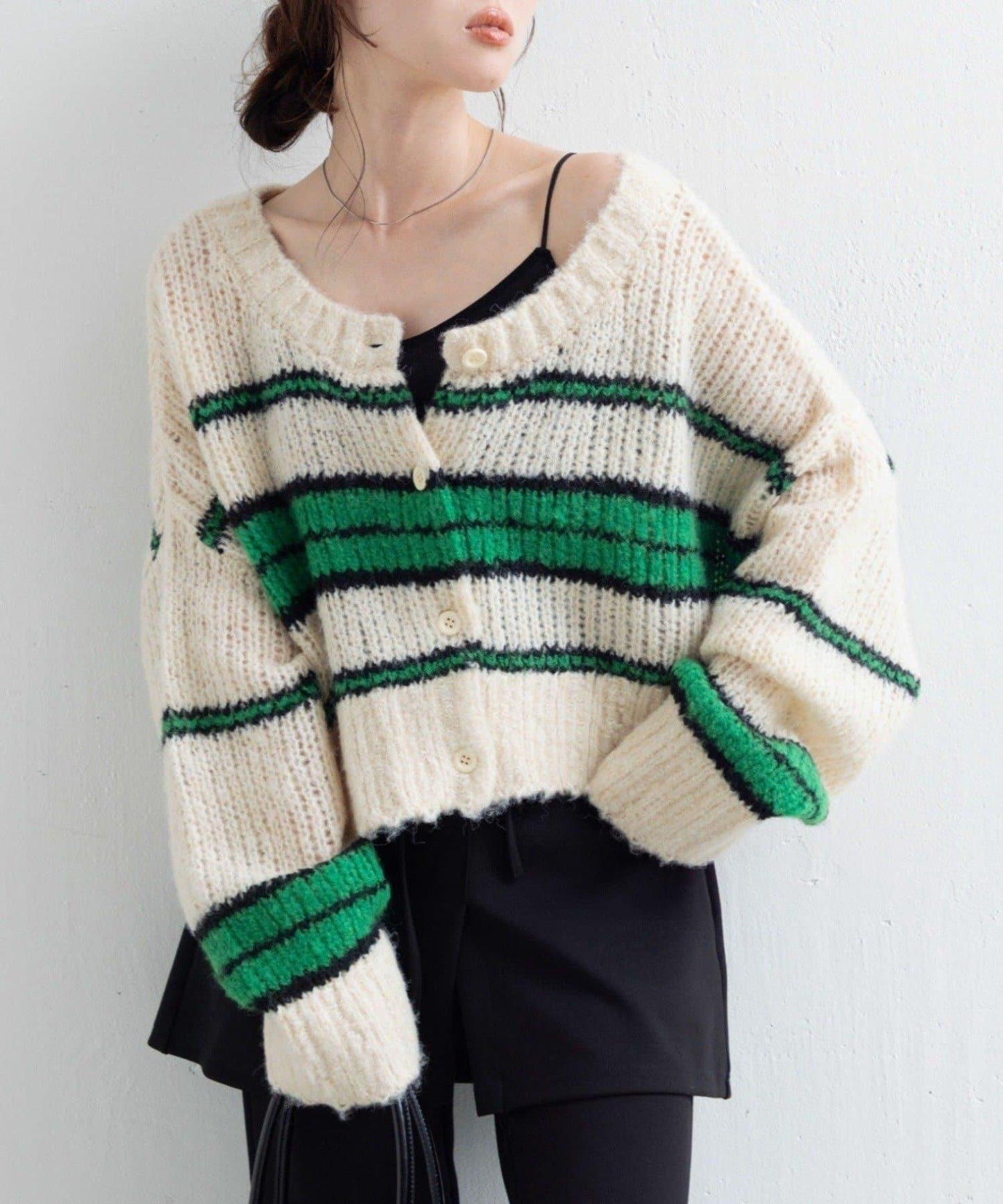 【Kastane】條紋仿馬海毛針織衫