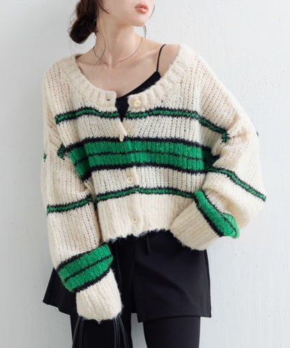 【Kastane】條紋仿馬海毛針織衫