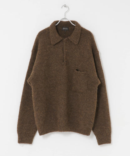 毛絨針織翻領套頭衫