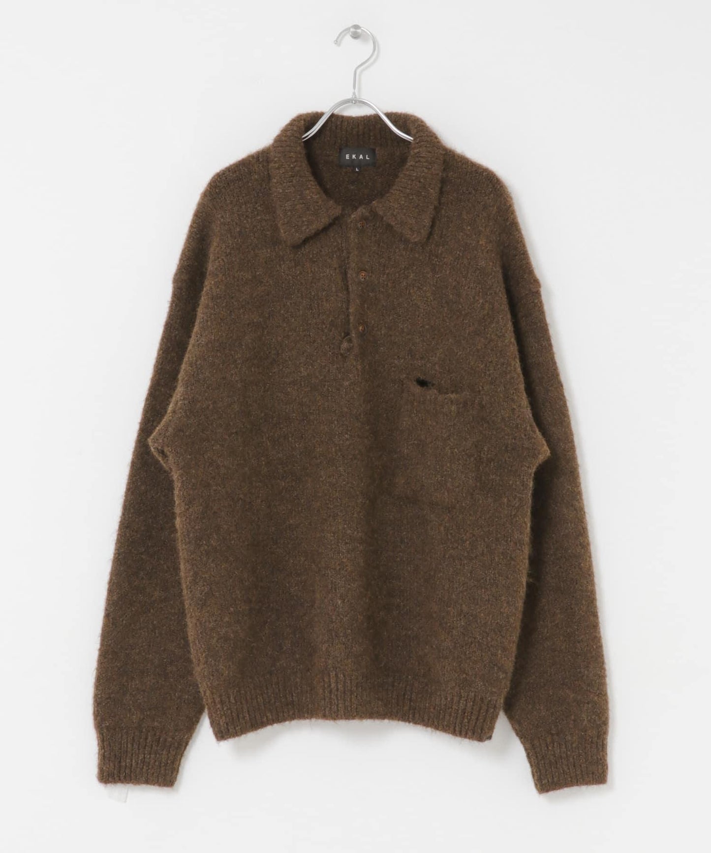 毛絨針織翻領套頭衫