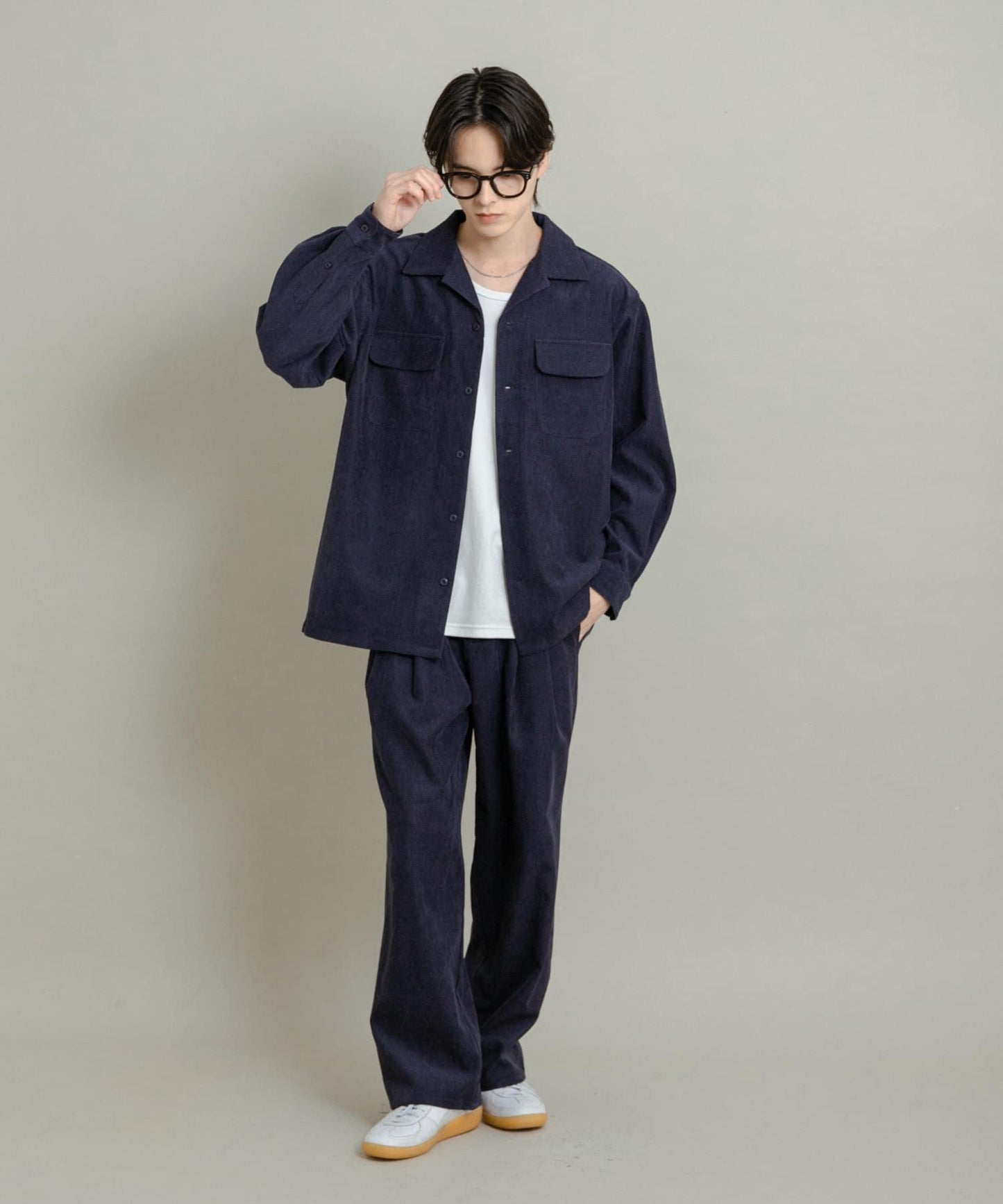 拼接燈芯絨寬鬆休閒褲