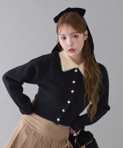 拼色毛邊領針織衫