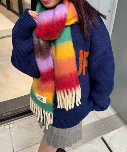 拼色流蘇加厚圍巾