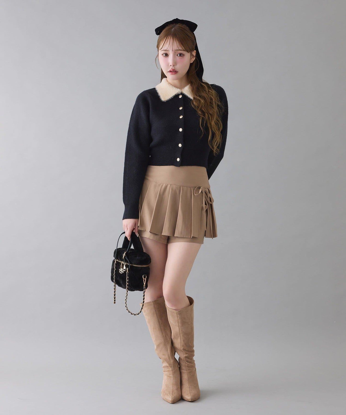 拼色毛邊領針織衫