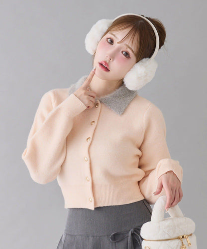 拼色毛邊領針織衫