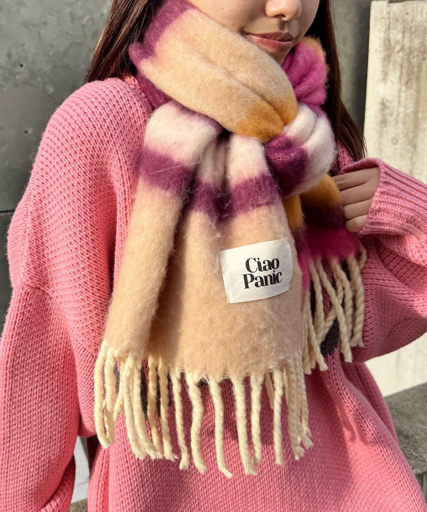 拼色流蘇加厚圍巾