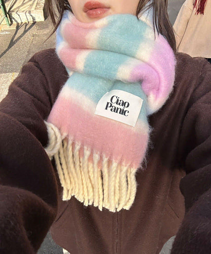 拼色流蘇加厚圍巾