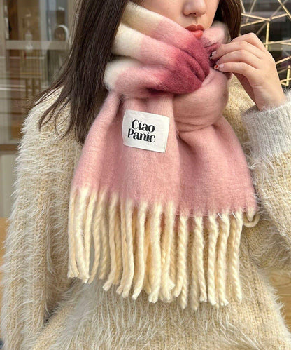 拼色流蘇加厚圍巾