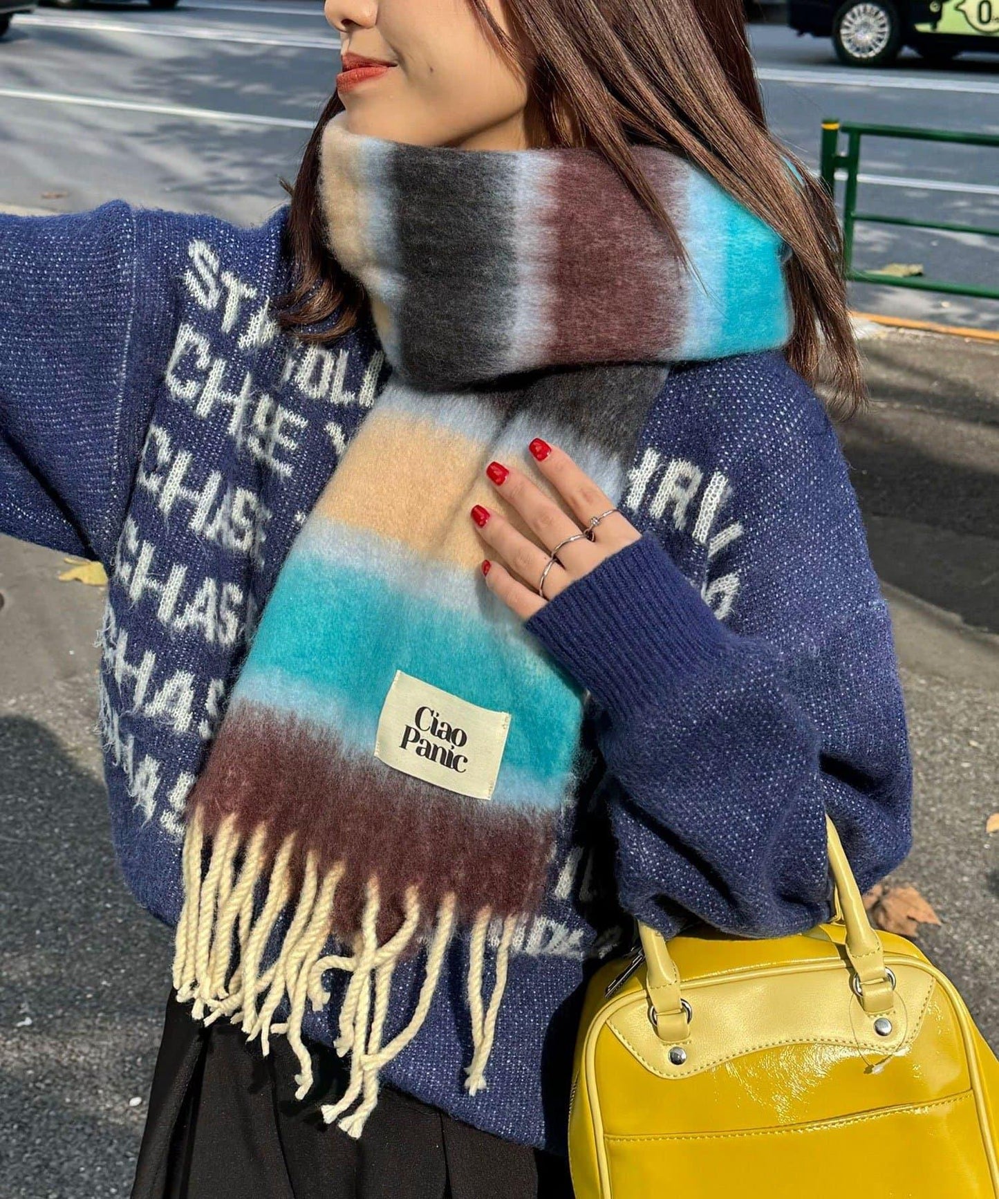 拼色流蘇加厚圍巾