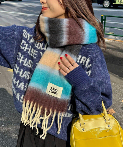 拼色流蘇加厚圍巾