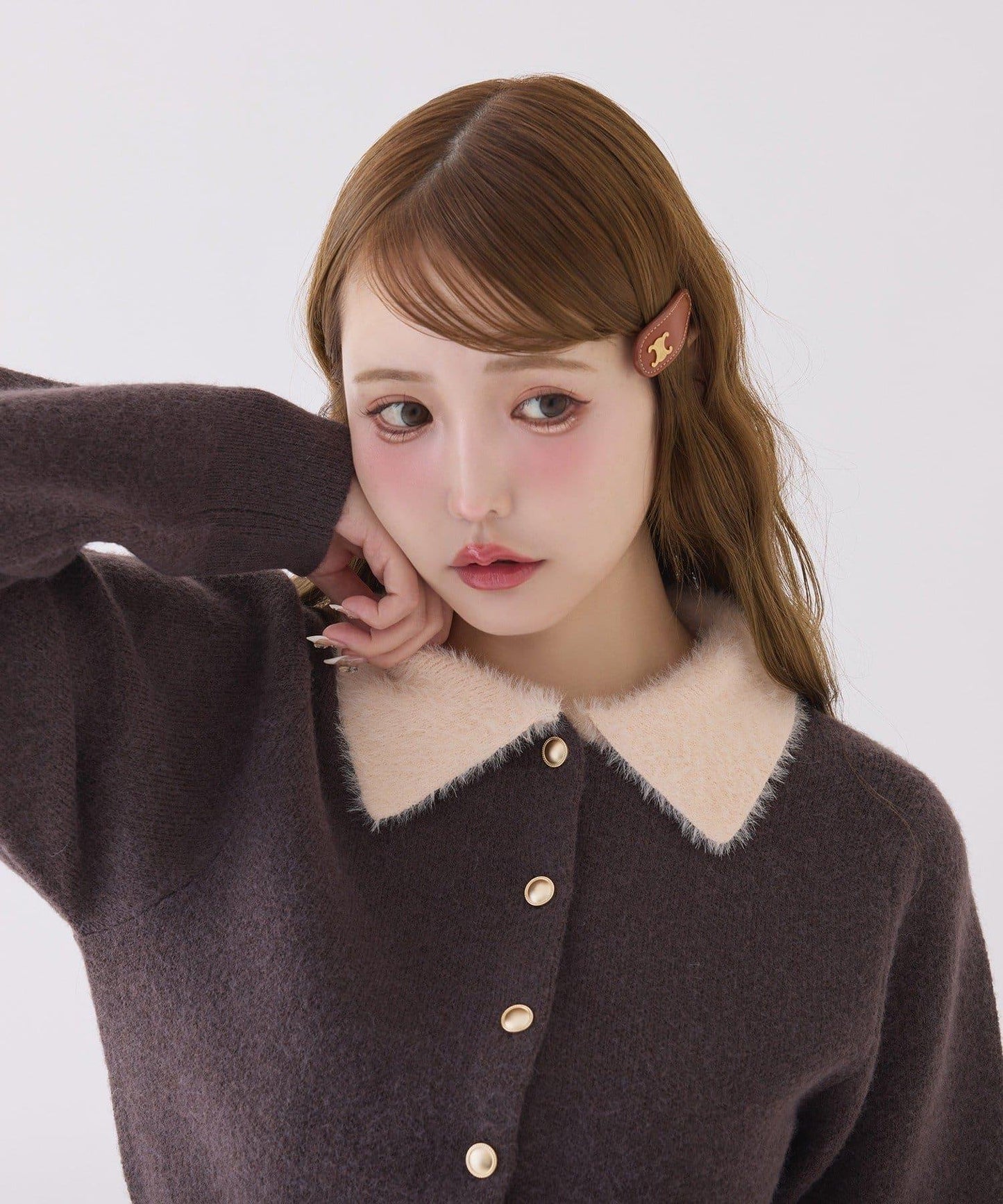 拼色毛邊領針織衫