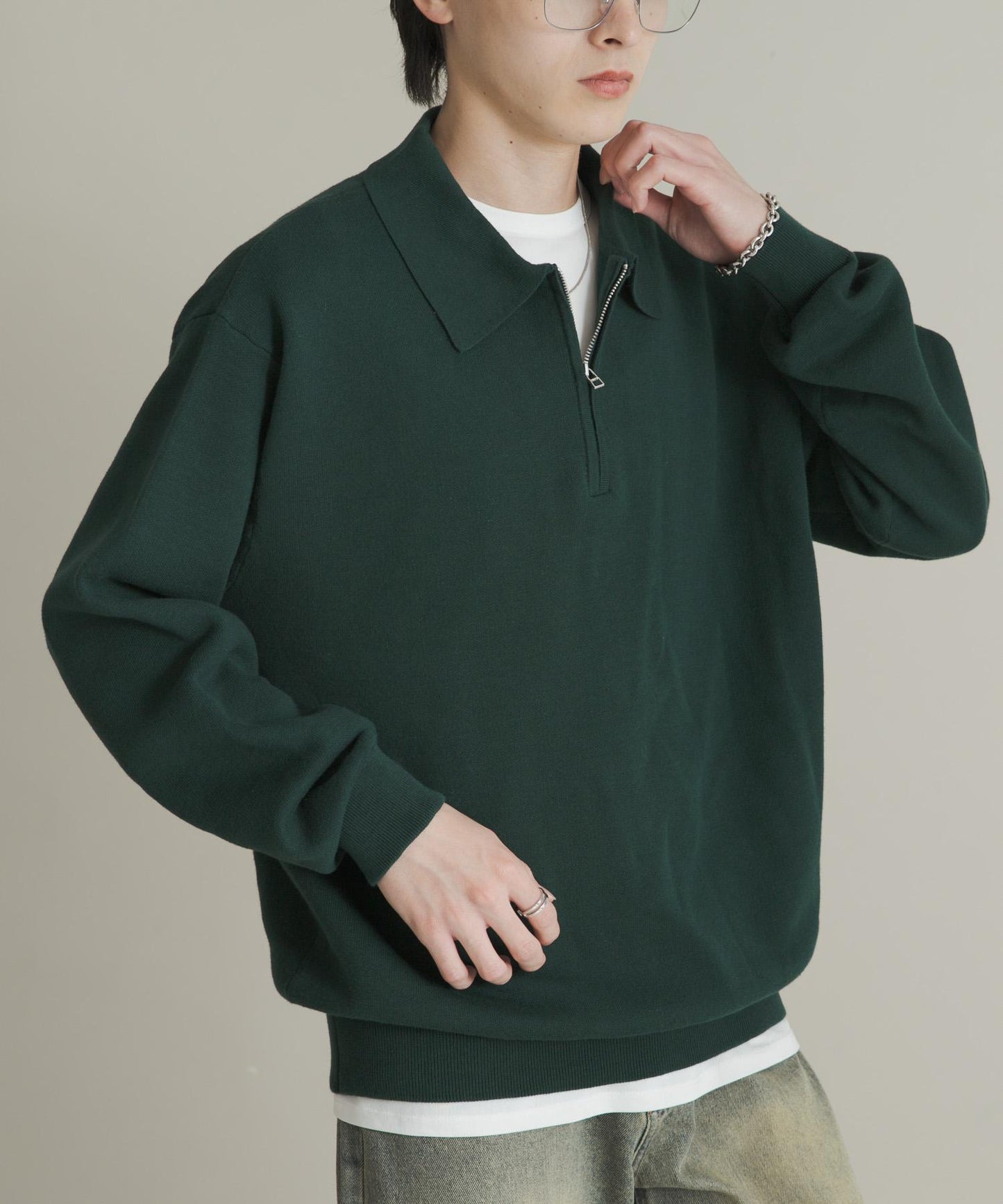 衛衣風半拉鍊針織衫