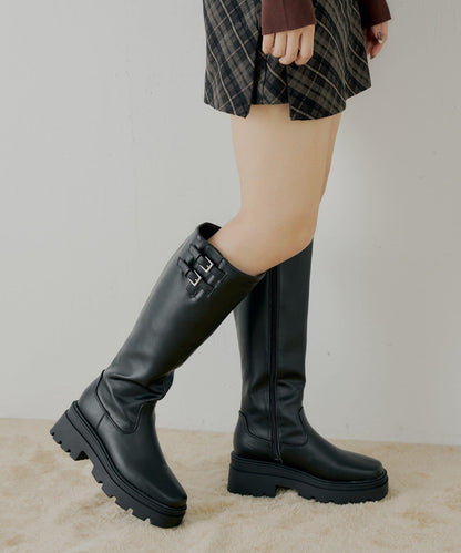 厚底帶扣設計長靴