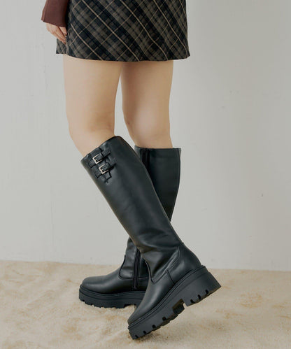厚底帶扣設計長靴