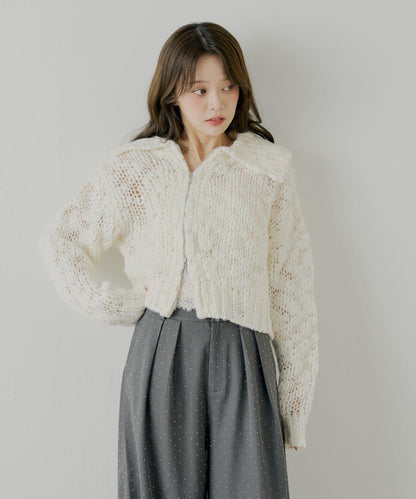 粗針不對稱拉鍊寬鬆針織上衣