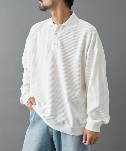 燈芯絨剪裁長袖POLO衫