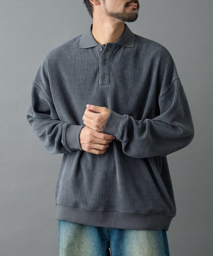 燈芯絨剪裁長袖POLO衫