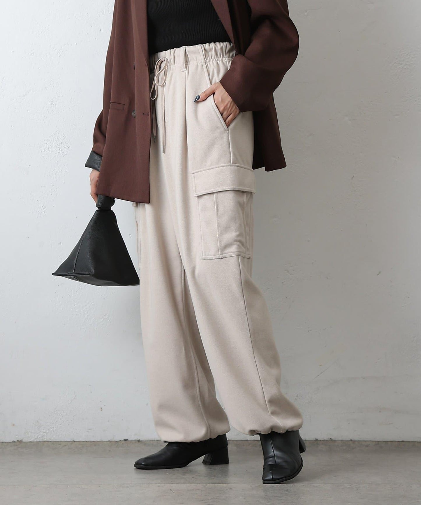 羊毛感針織工裝褲