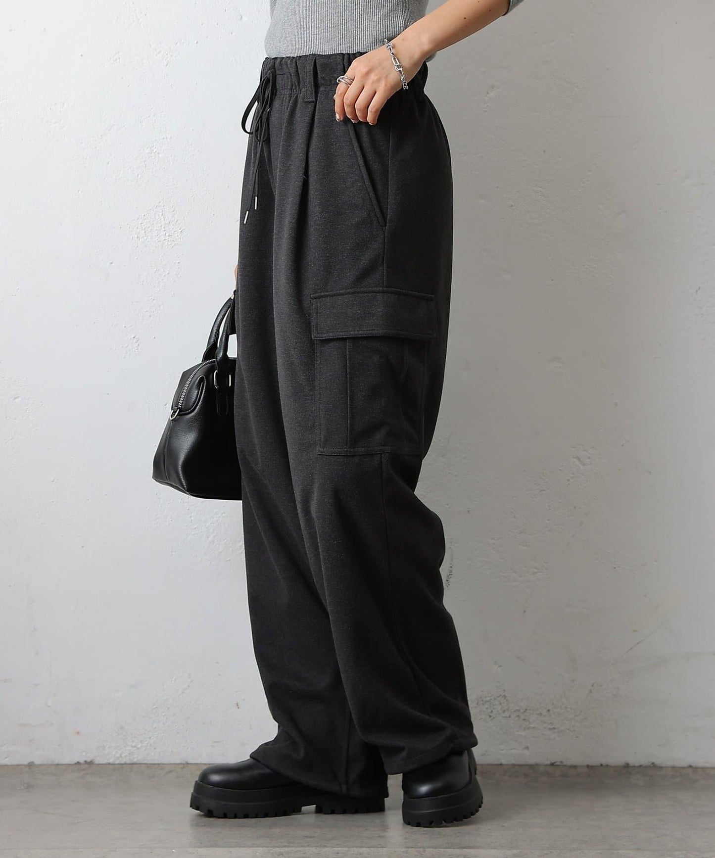 羊毛感針織工裝褲