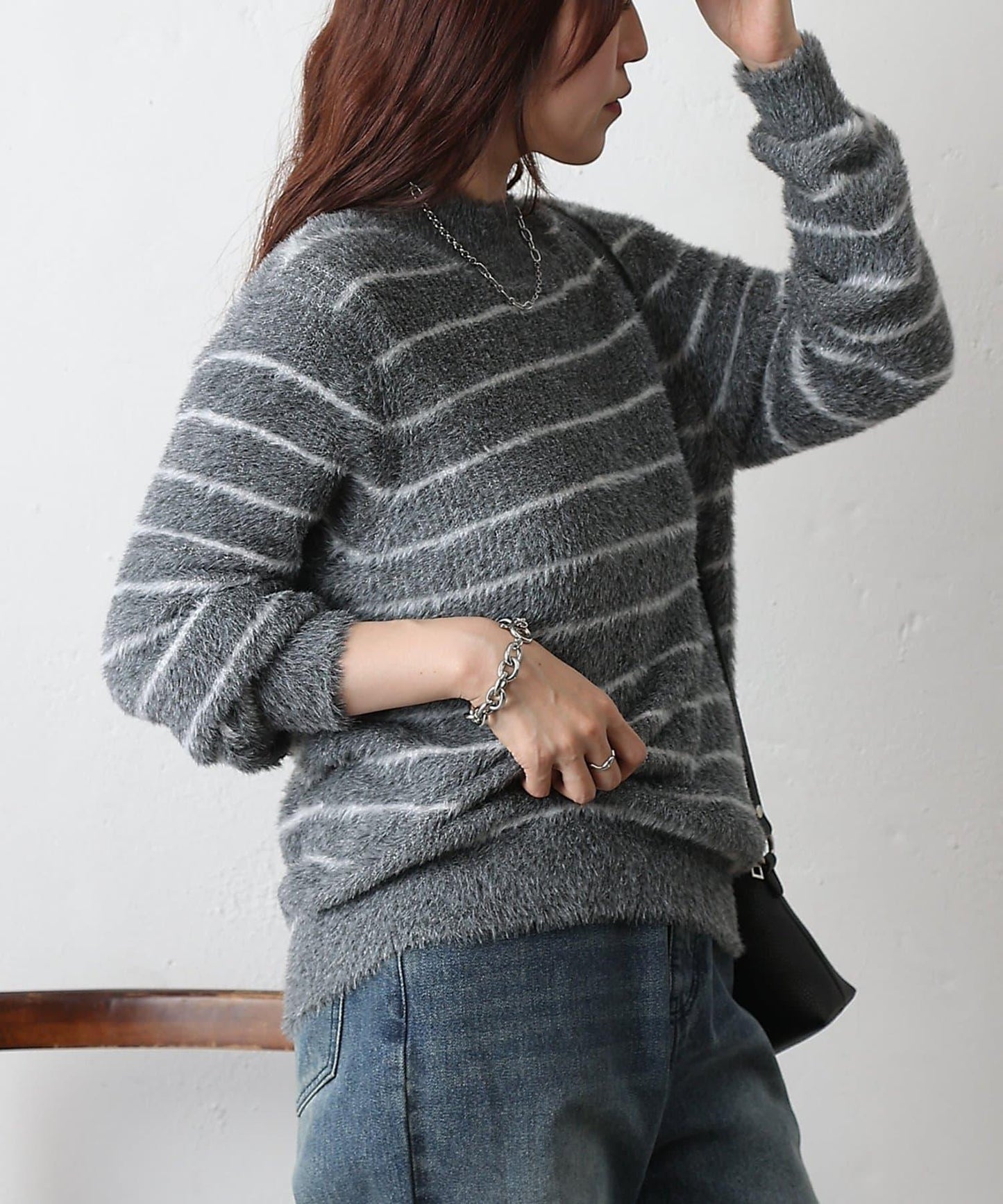 毛圈條紋針織套頭衫