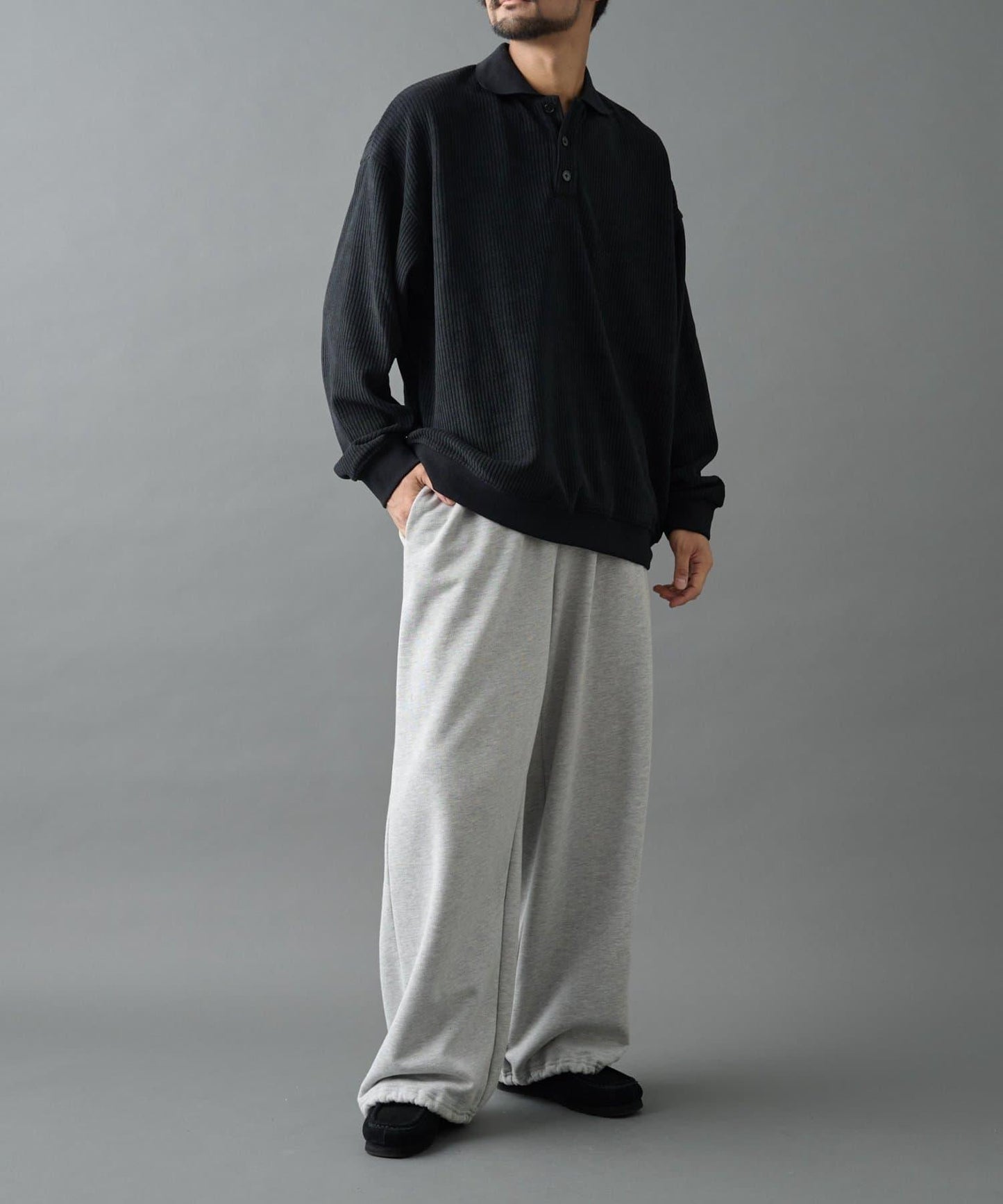 燈芯絨剪裁長袖POLO衫