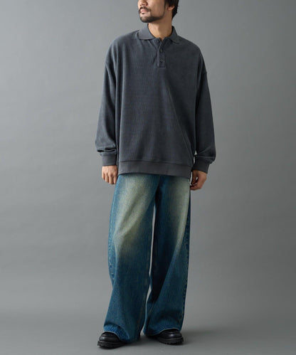 燈芯絨剪裁長袖POLO衫