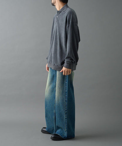 燈芯絨剪裁長袖POLO衫