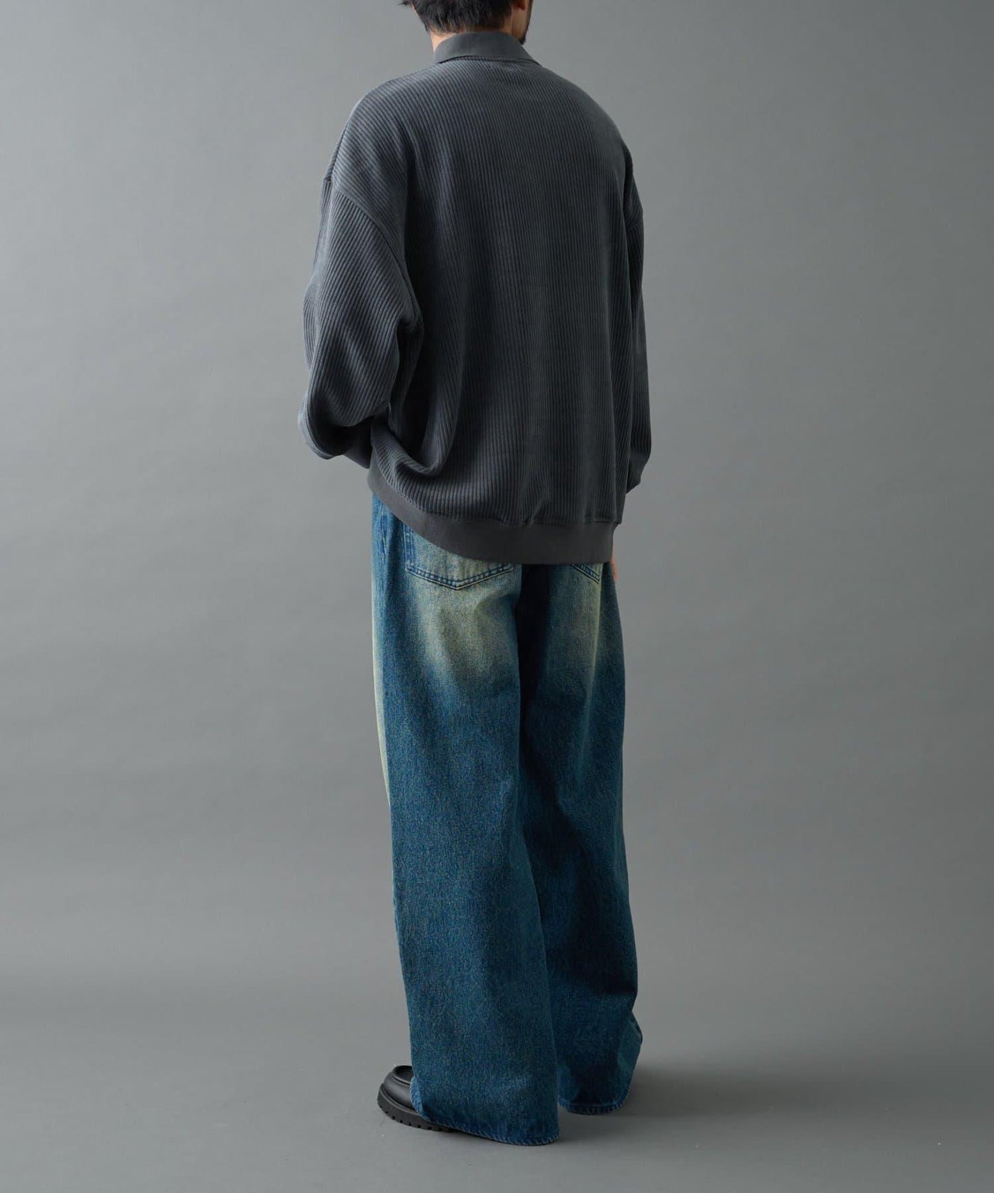 燈芯絨剪裁長袖POLO衫