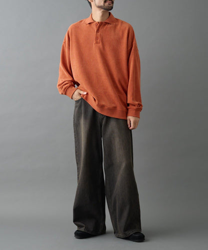 燈芯絨剪裁長袖POLO衫