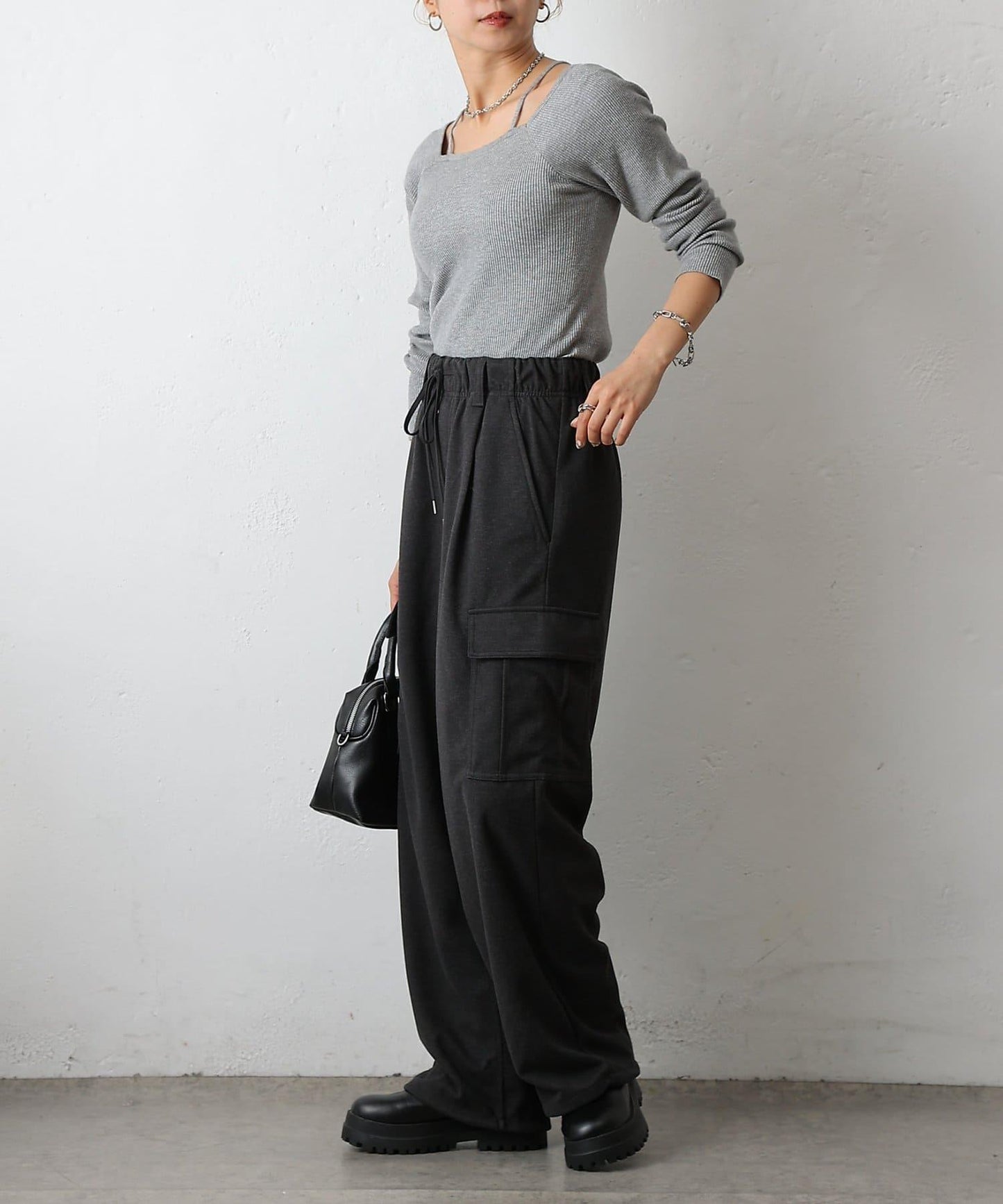 羊毛感針織工裝褲