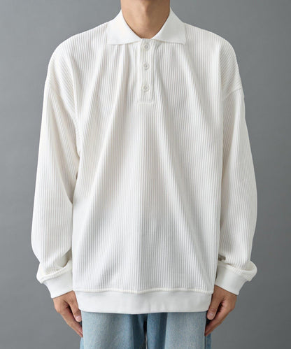 燈芯絨剪裁長袖POLO衫