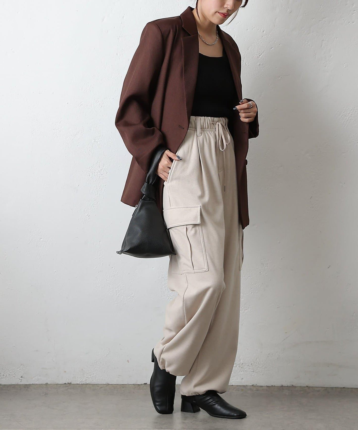 羊毛感針織工裝褲