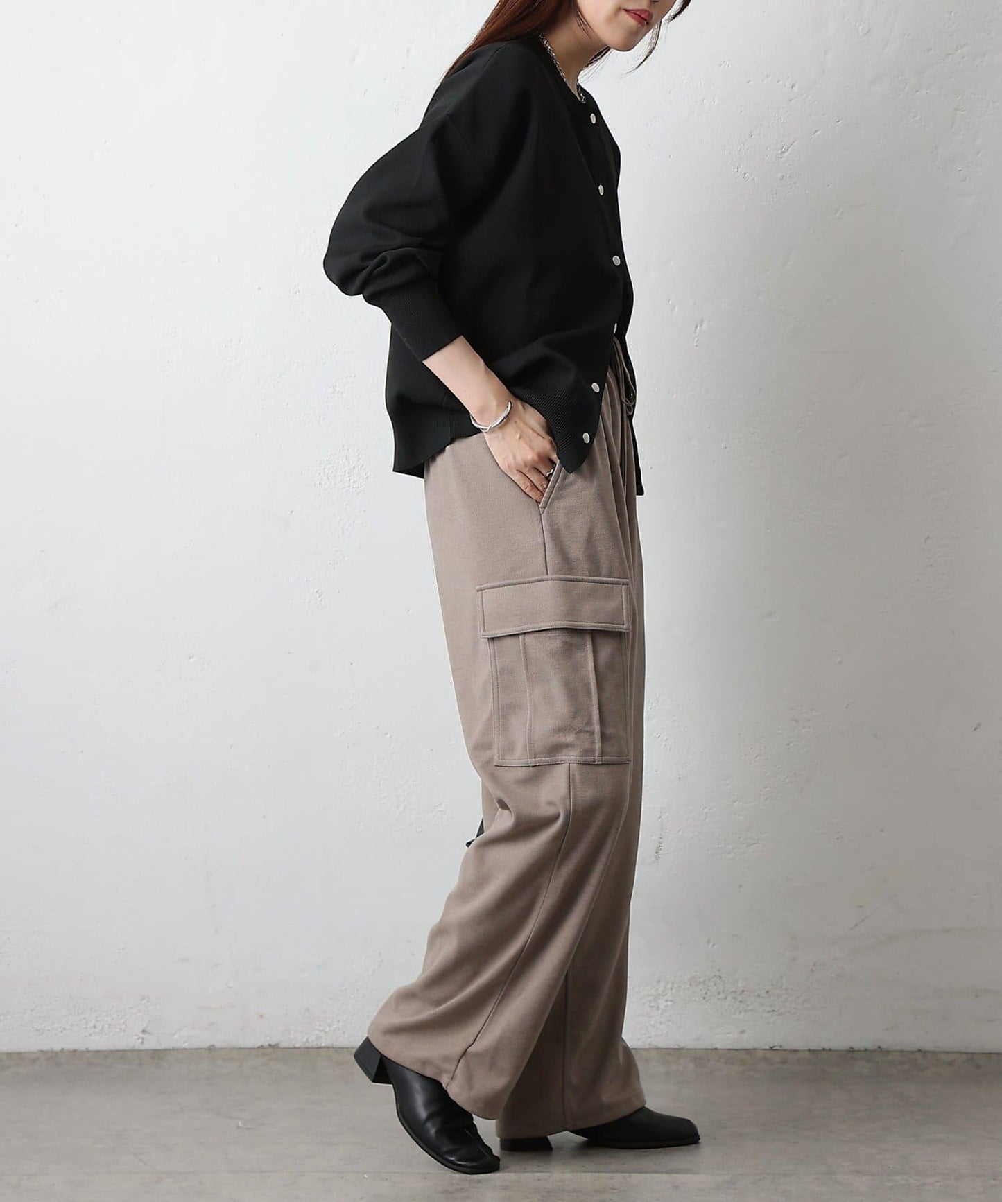 羊毛感針織工裝褲