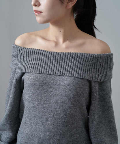 一字肩下襬設計針織套頭衫