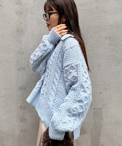 翻領針織麻花毛衣